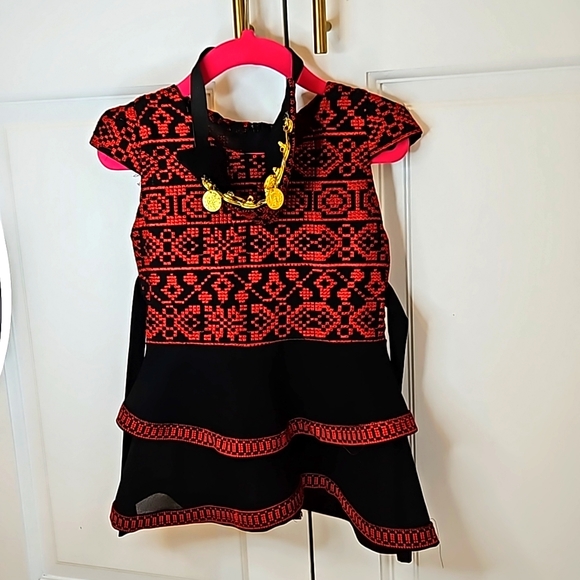 Jordanian Embroidered Thoub Toddler Cultural Dress 2T with Headband - Picture 1 of 6